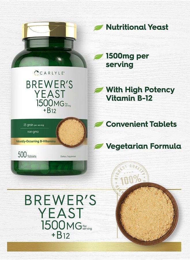 CARLYLE - Brewers Yeast Tablets with Vitamin B12 | 500 Count | 1500mg | Non-GMO & Gluten Free - Image 1