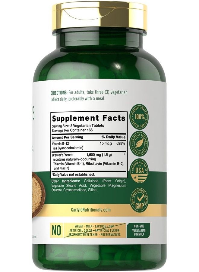CARLYLE - Brewers Yeast Tablets with Vitamin B12 | 500 Count | 1500mg | Non-GMO & Gluten Free - Image 1