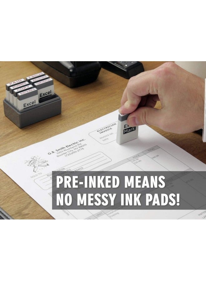 ExcelMark Mini Office Message Rubber Stamp Set Red Ink Storage Tray Included - Image 3