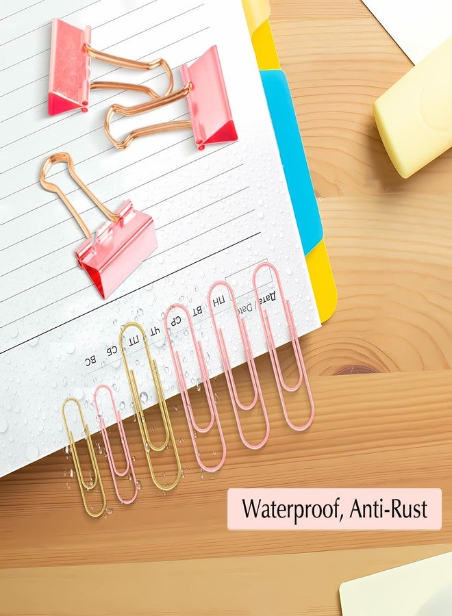 CREECHWA Cute Paper Clips Binder Clips Combo Set, 165 Psc, Assorted Size Paper Clips for Office, Cute Office Supplies Set, Pink - Image 5