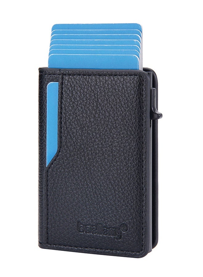 بايلليري حامل بطاقات RFID للرجال - حامل بطاقات منبثق جانبي رفيع وبسيط مع لمسة نهائية محببة وجيب رفيع لبطاقة العمل (أسود) - Image 1