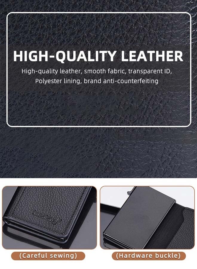 بايلليري حامل بطاقات RFID للرجال - حامل بطاقات منبثق جانبي رفيع وبسيط مع لمسة نهائية محببة وجيب رفيع لبطاقة العمل (أسود) - Image 4
