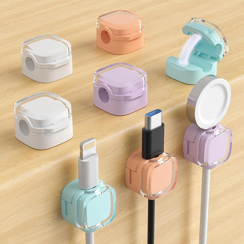 COOCAT Magnetic Cable Clips, Adjustable Cord Holder for Under Desk Cable Management, Adhesive Wire Keeper Organizer for Home Office Desk Phone Car Wall Desktop Nightstand (8-Pack Crystal Multicolor) - Image 1