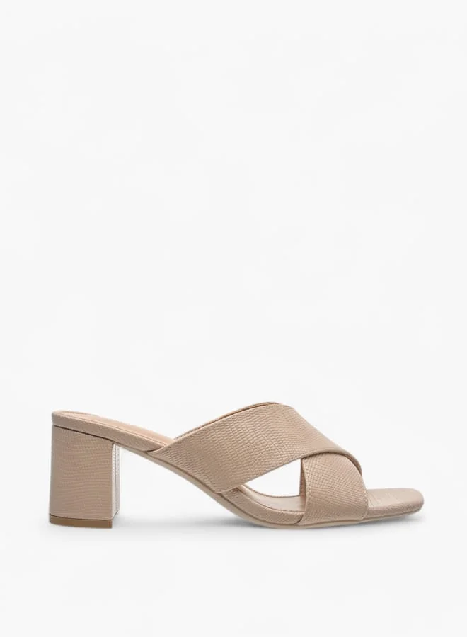 Womens Textured Cross-Strap Slip-On Sandals With Block Heels