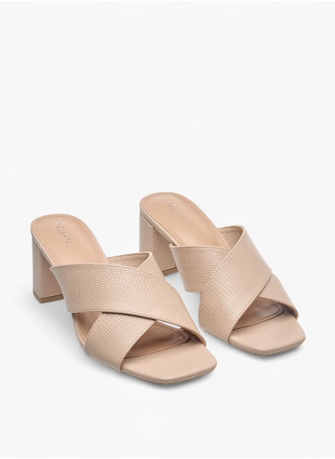 Celeste Womens Textured Cross-Strap Slip-On Sandals With Block Heels  - Image 2