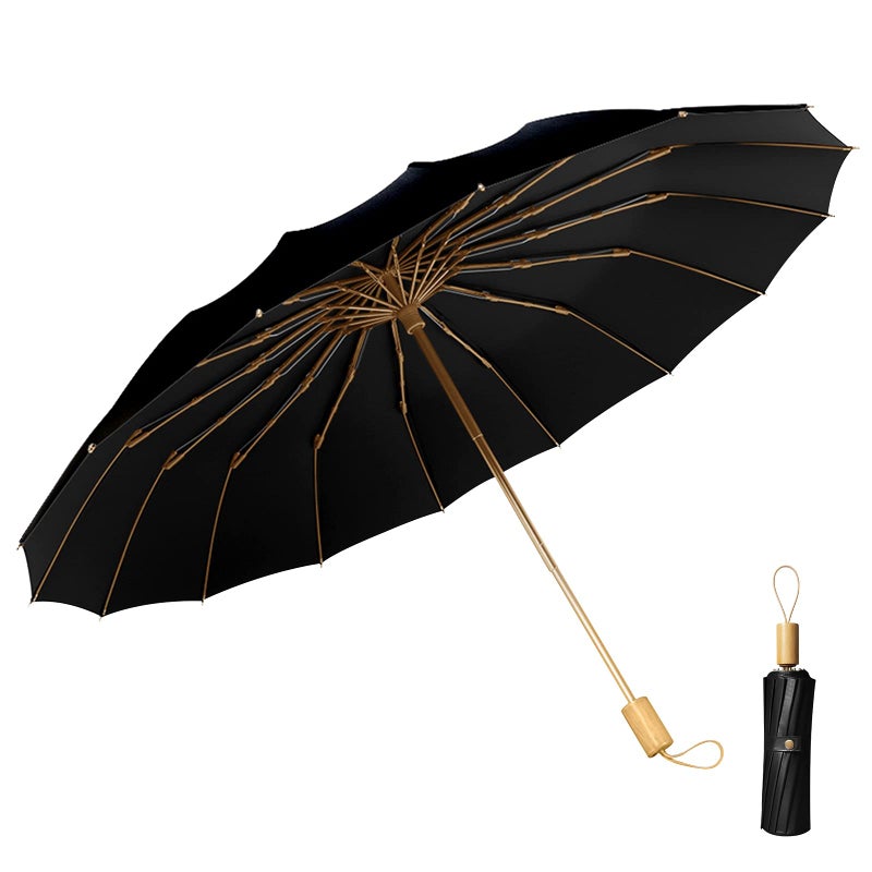 Sun/Rain Compact Umbrella, UPF 50 UV Protection 16 Fibreglass Ribs Super Windproof Folding Umbrella Parasol, Sun Blocking Travel Golf UV Umbrella - Image 1