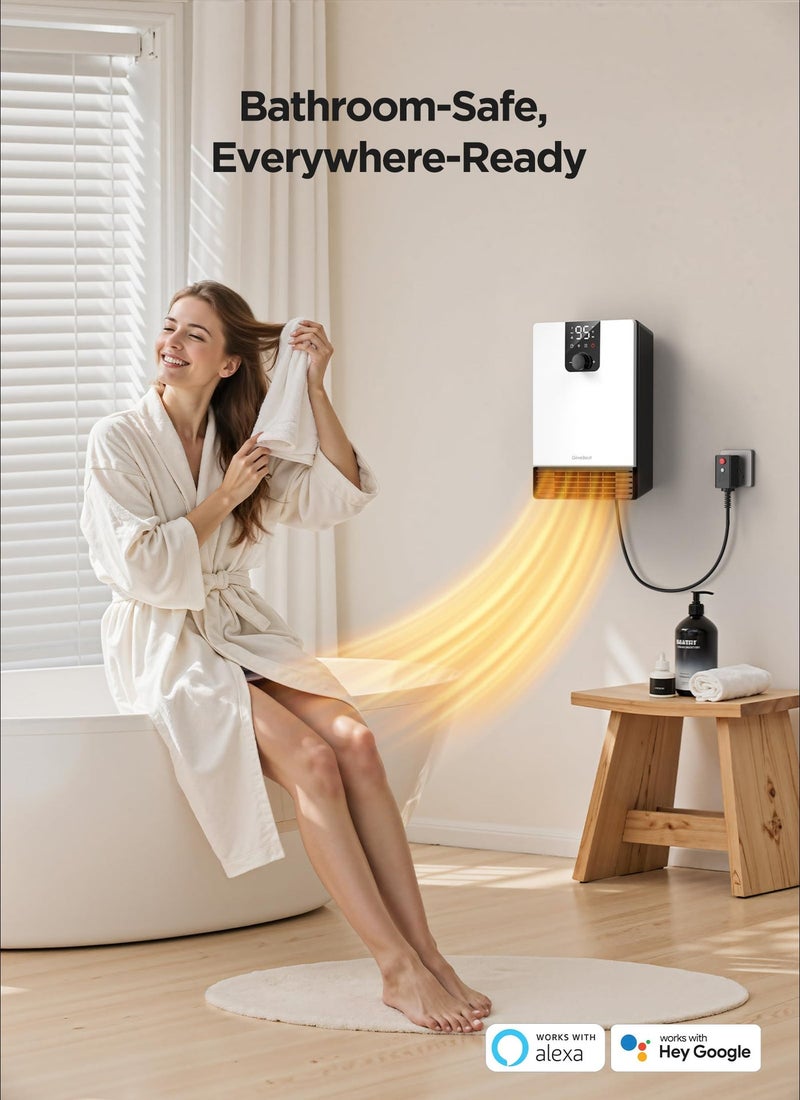 GiveBest Wall Heater for Bathroom, 1500W Fast Heating Electric Space Heater with ALCI Plug, Adjustable Thermostat, 3 Heating Modes, 24H Timer, Easy Mounted Heater for Indoor Use, Home, Office, White - Image 3
