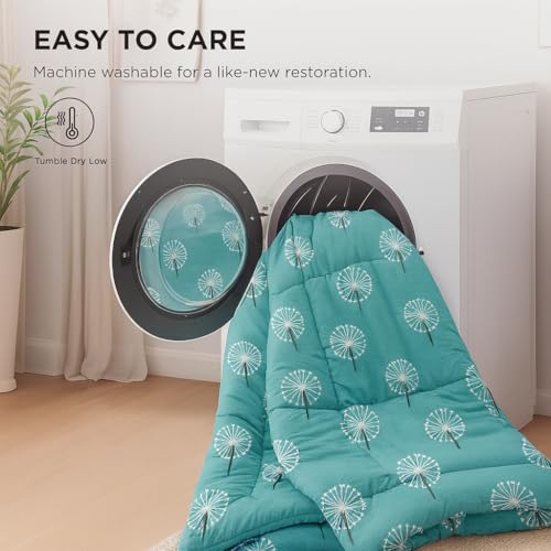 PRISCILLA 400 TC Super Soft Premium Cotton Super King Size Bedsheet for Double Bed with 2 Pillow Covers 108x108 Inch, Breathable Dandelion Print Flat Sheet Wrinkle-Resistant, Durable Fabric, Turquoise - Image 4