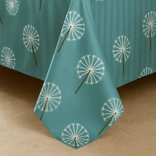 PRISCILLA 400 TC Super Soft Premium Cotton Super King Size Bedsheet for Double Bed with 2 Pillow Covers 108x108 Inch, Breathable Dandelion Print Flat Sheet Wrinkle-Resistant, Durable Fabric, Turquoise - Image 5