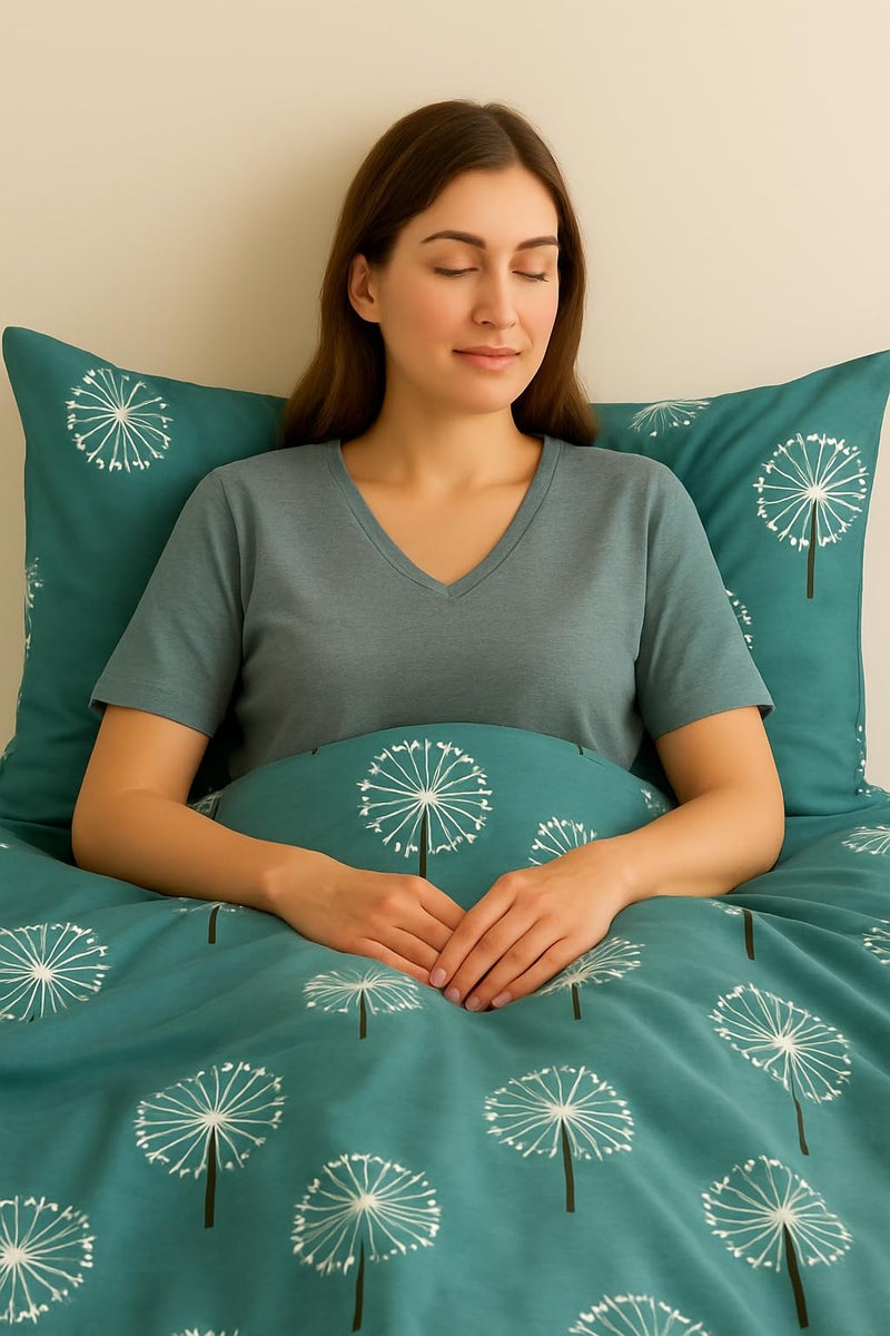 PRISCILLA 400 TC Super Soft Premium Cotton Super King Size Bedsheet for Double Bed with 2 Pillow Covers 108x108 Inch, Breathable Dandelion Print Flat Sheet Wrinkle-Resistant, Durable Fabric, Turquoise - Image 2
