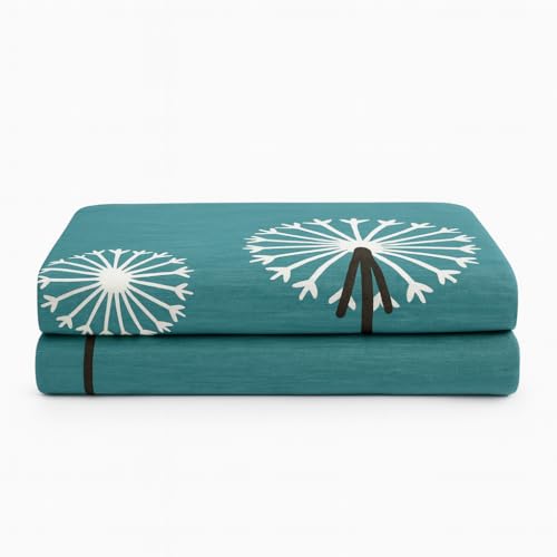 PRISCILLA 400 TC Super Soft Premium Cotton Super King Size Bedsheet for Double Bed with 2 Pillow Covers 108x108 Inch, Breathable Dandelion Print Flat Sheet Wrinkle-Resistant, Durable Fabric, Turquoise - Image 3