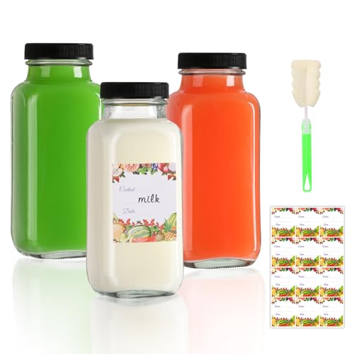 AuroTrends 8 oz Glass Bottles with Lids 3Pack, 250ml Glass Juice Bottles with Lids 8 oz for Water, Kombucha, Coffee - (8fl.oz, Set of 3) - Image 1