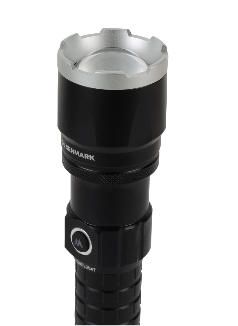 Olsenmark - Olsenmark 3-In-1 20W Cree LED Flashlight-OMFL2847 with Zoomable Light, USB Wire, All Weather Water Proof,  High Lumens  Type-C Charging, High Operation Time, 500 Meters Real Range Distance Made from Aircraft Aluminum Alloy, High Capacity Lithium Battery, Black Color, Life Time Warranty for LED - Image 1