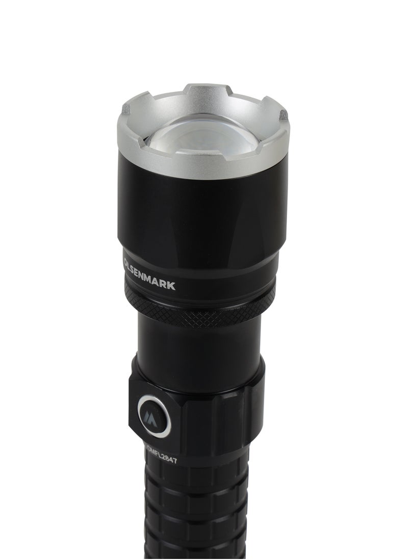 Olsenmark - Olsenmark 3-In-1 20W Cree LED Flashlight-OMFL2847 with Zoomable Light, USB Wire, All Weather Water Proof,  High Lumens  Type-C Charging, High Operation Time, 500 Meters Real Range Distance Made from Aircraft Aluminum Alloy, High Capacity Lithium Battery, Black Color, Life Time Warranty for LED - Image 1