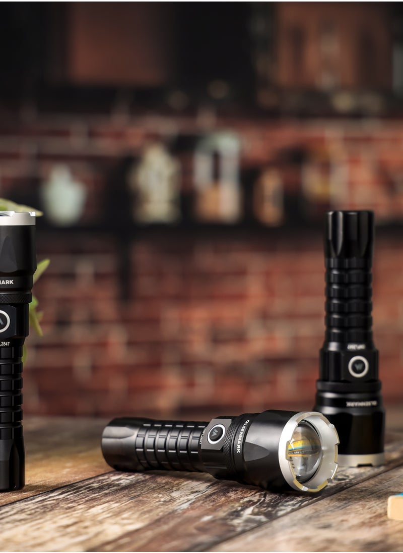 Olsenmark - Olsenmark 3-In-1 20W Cree LED Flashlight-OMFL2847 with Zoomable Light, USB Wire, All Weather Water Proof,  High Lumens  Type-C Charging, High Operation Time, 500 Meters Real Range Distance Made from Aircraft Aluminum Alloy, High Capacity Lithium Battery, Black Color, Life Time Warranty for LED - Image 1