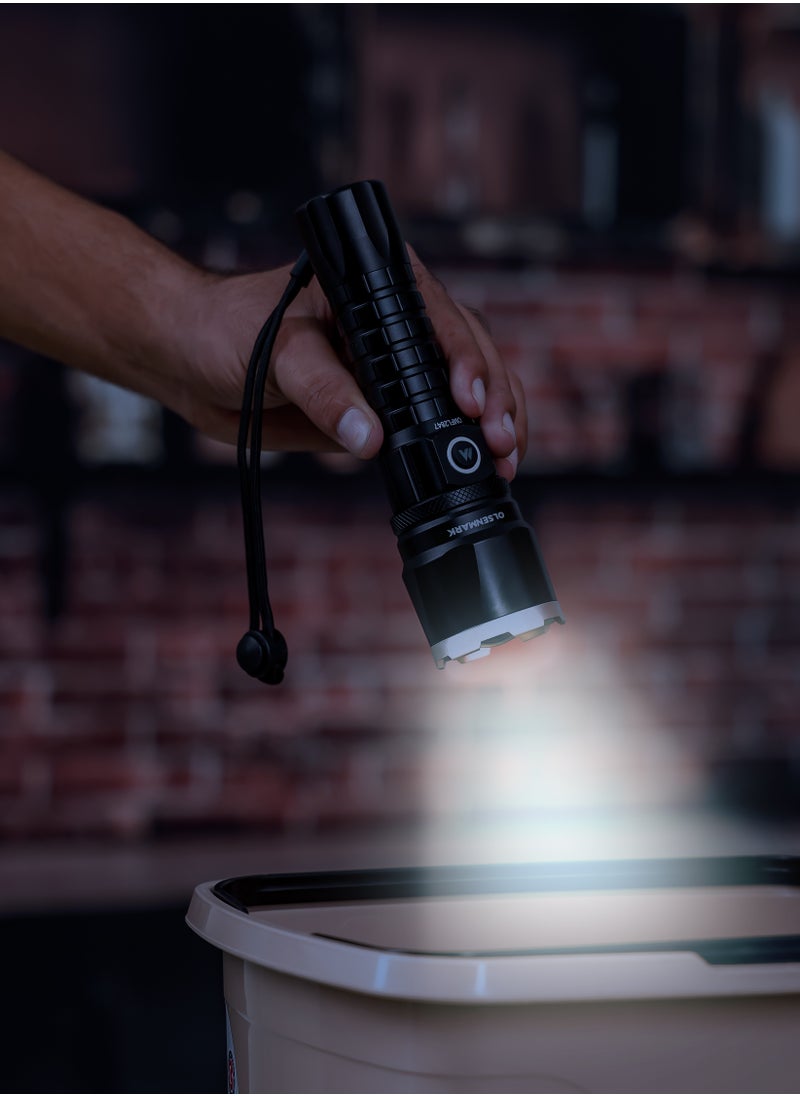Olsenmark - Olsenmark 3-In-1 20W Cree LED Flashlight-OMFL2847 with Zoomable Light, USB Wire, All Weather Water Proof,  High Lumens  Type-C Charging, High Operation Time, 500 Meters Real Range Distance Made from Aircraft Aluminum Alloy, High Capacity Lithium Battery, Black Color, Life Time Warranty for LED - Image 1