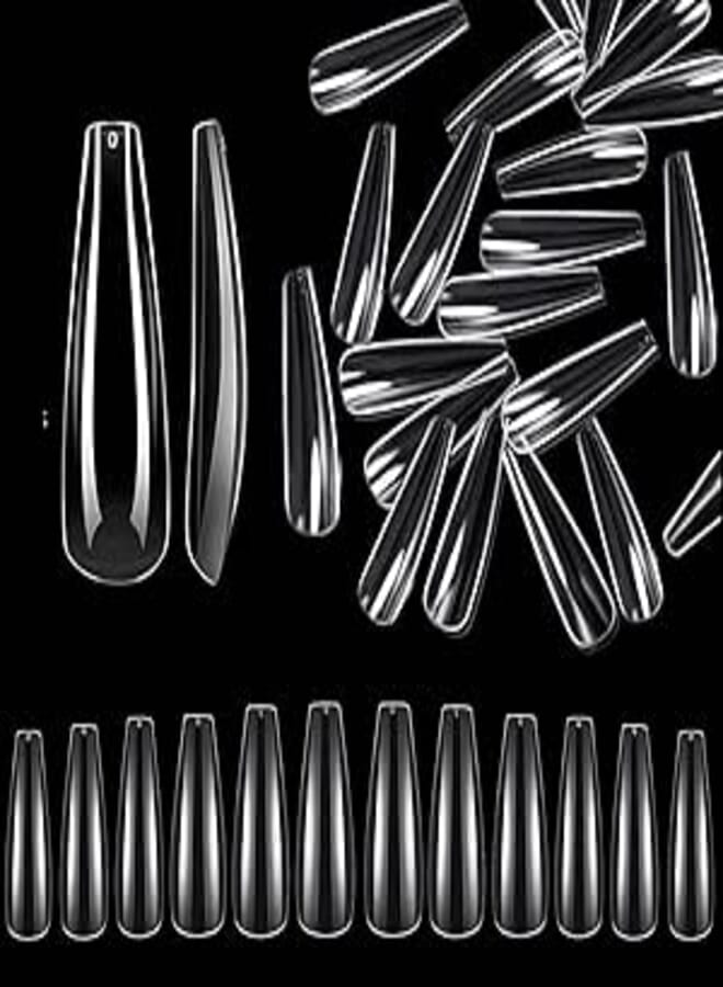 Long Coffin Gel Nail Tips 500 pcs 12 Sizes Clear Press on Nails Base Tips Coffin False Fake Tips Full AcrylicShaped For Nail Extension DIY Salon Soft Gel