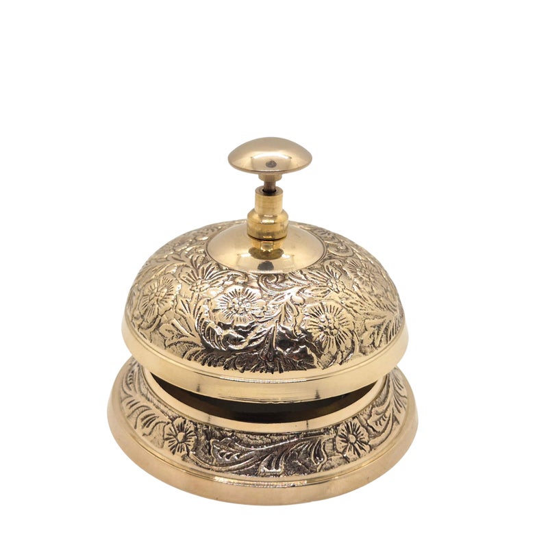 Treasure Lords Desk Bell Brass Vintage Floral Embossed Solid Brass Call Bell for Office Hotel and Counter DÃ©cor Antique Reception Bell with Traditional Artwork Loud Ring Service and Decorative Ornate Design - Image 4