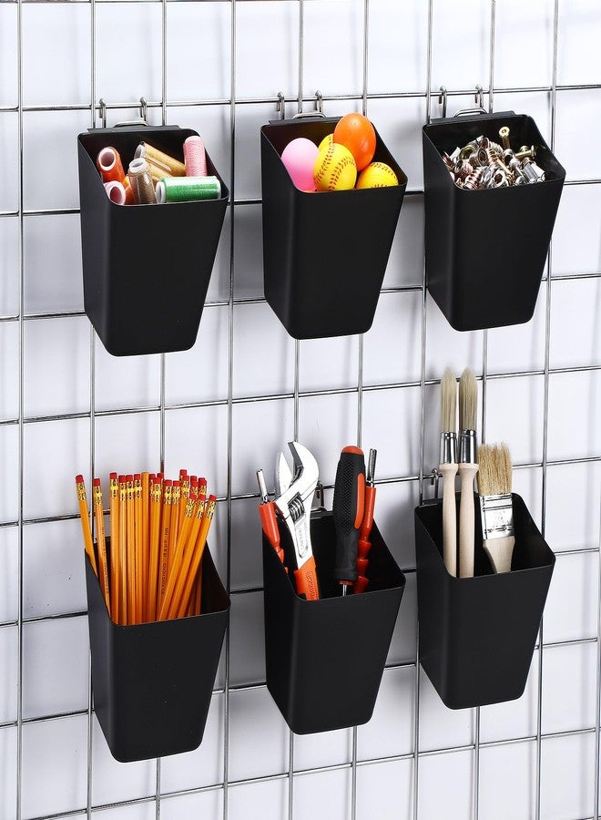 LOYIM 6 Pack Large Gridwall Cups Gridwall Storage Bin with Hooks Hanging Baskets Square Box Shape Hanging Cup Holder Gridwall Accessories for Garage Workbench Office Playroom Home Kitchen(Black) - Image 1