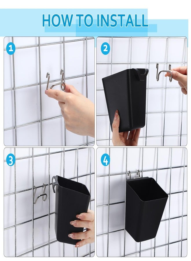 LOYIM 6 Pack Large Gridwall Cups Gridwall Storage Bin with Hooks Hanging Baskets Square Box Shape Hanging Cup Holder Gridwall Accessories for Garage Workbench Office Playroom Home Kitchen(Black) - Image 4