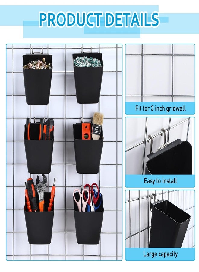 LOYIM 6 Pack Large Gridwall Cups Gridwall Storage Bin with Hooks Hanging Baskets Square Box Shape Hanging Cup Holder Gridwall Accessories for Garage Workbench Office Playroom Home Kitchen(Black) - Image 5