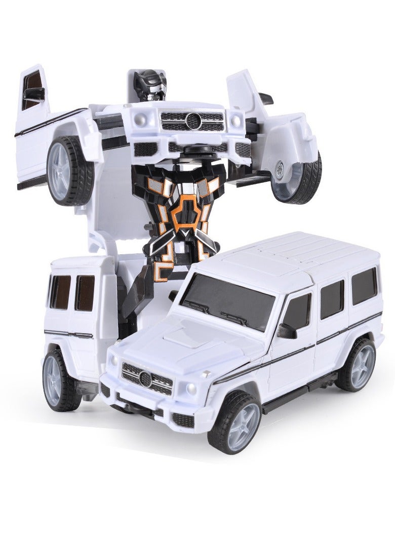 Children'S Collision One-Button Deformation Toy Inertia Sports Car Boy Birthday Gift Deformation Robot Toy Car - White Big G - Image 1