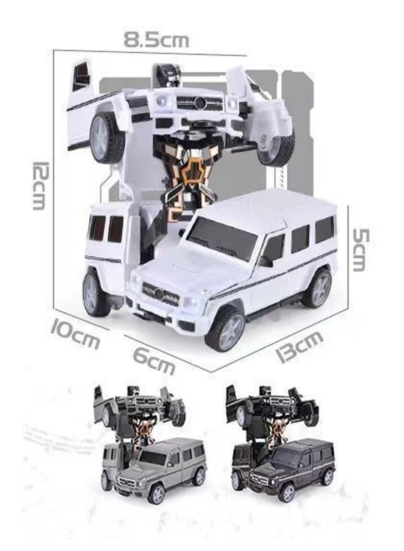 Children'S Collision One-Button Deformation Toy Inertia Sports Car Boy Birthday Gift Deformation Robot Toy Car - White Big G - Image 2