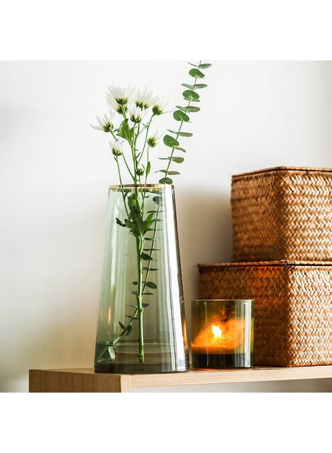 FUNSOBA Green Glass Flower Vase with Gold Mouth for Centerpieces Home Wedding Decoration (1, Small) - Image 1
