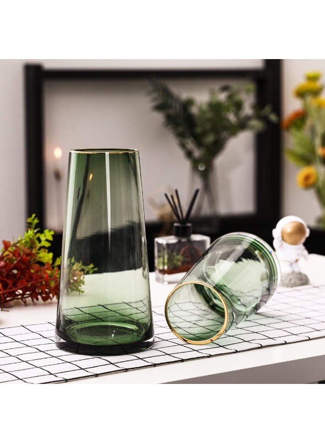FUNSOBA Green Glass Flower Vase with Gold Mouth for Centerpieces Home Wedding Decoration (1, Small) - Image 5
