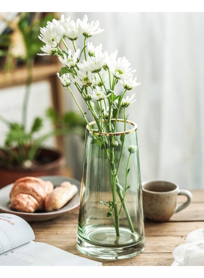 FUNSOBA Green Glass Flower Vase with Gold Mouth for Centerpieces Home Wedding Decoration (1, Small) - Image 3
