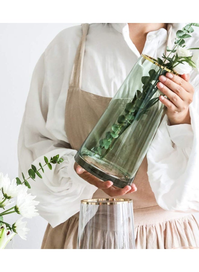 FUNSOBA Green Glass Flower Vase with Gold Mouth for Centerpieces Home Wedding Decoration (1, Small) - Image 2