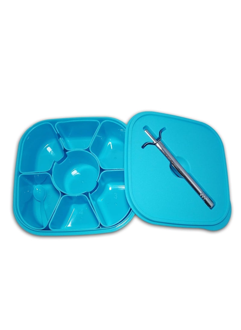 ATETO ATETO MASALA BOX WITH LIGHTERPlastic Square 7 Sections Multipurpose Masala Dabba Box Set Spice Box Set Masala Box 7 in 1 with free Gas Lighter Set of 1  - Image 2