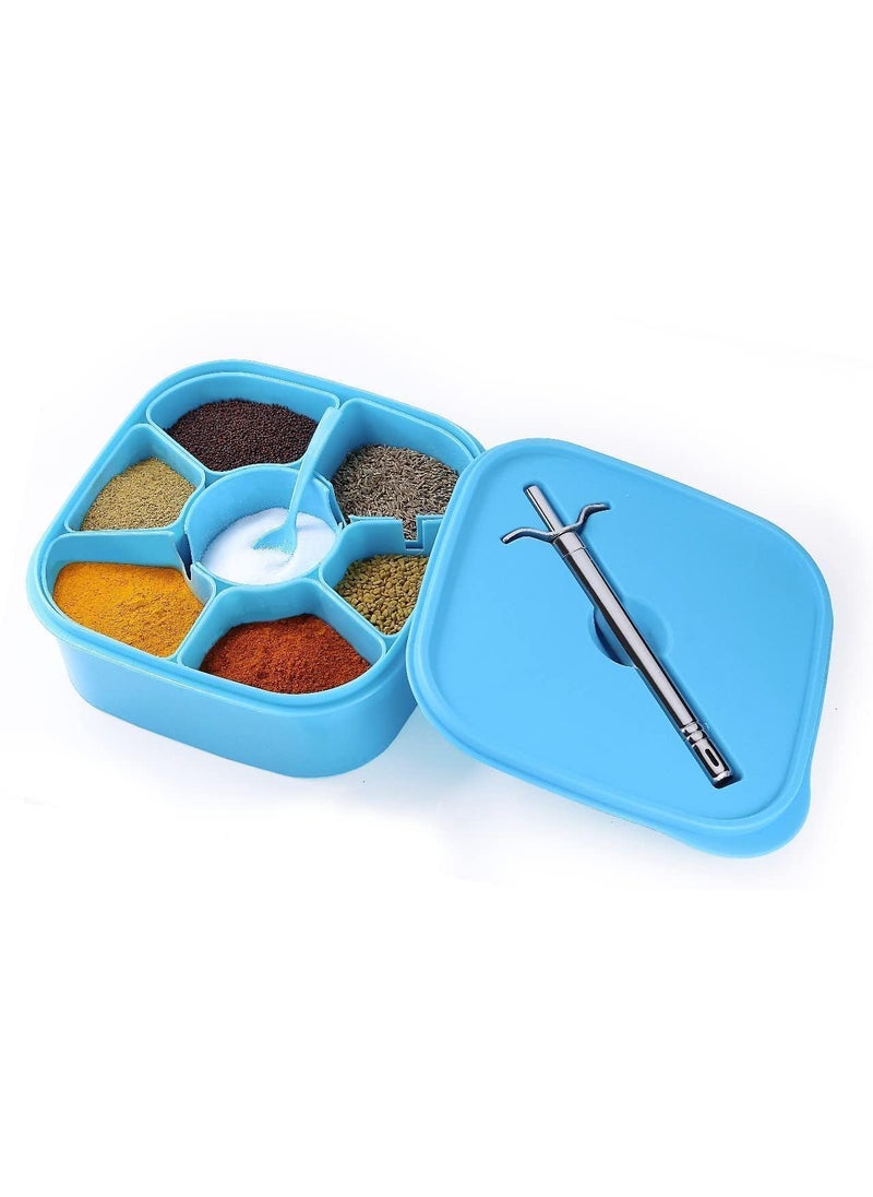 ATETO ATETO MASALA BOX WITH LIGHTERPlastic Square 7 Sections Multipurpose Masala Dabba Box Set Spice Box Set Masala Box 7 in 1 with free Gas Lighter Set of 1  - Image 1