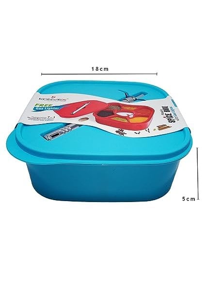 ATETO ATETO MASALA BOX WITH LIGHTERPlastic Square 7 Sections Multipurpose Masala Dabba Box Set Spice Box Set Masala Box 7 in 1 with free Gas Lighter Set of 1  - Image 4