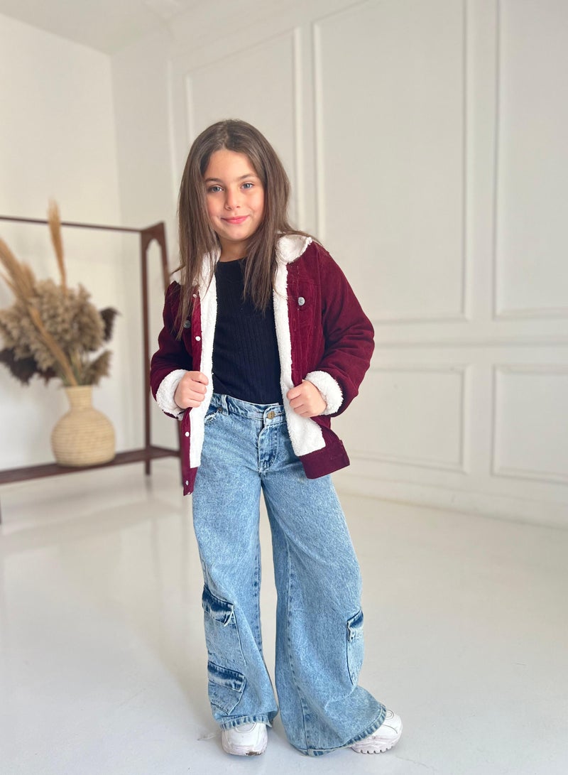 noya Burgundy Fur Jacket - Image 1