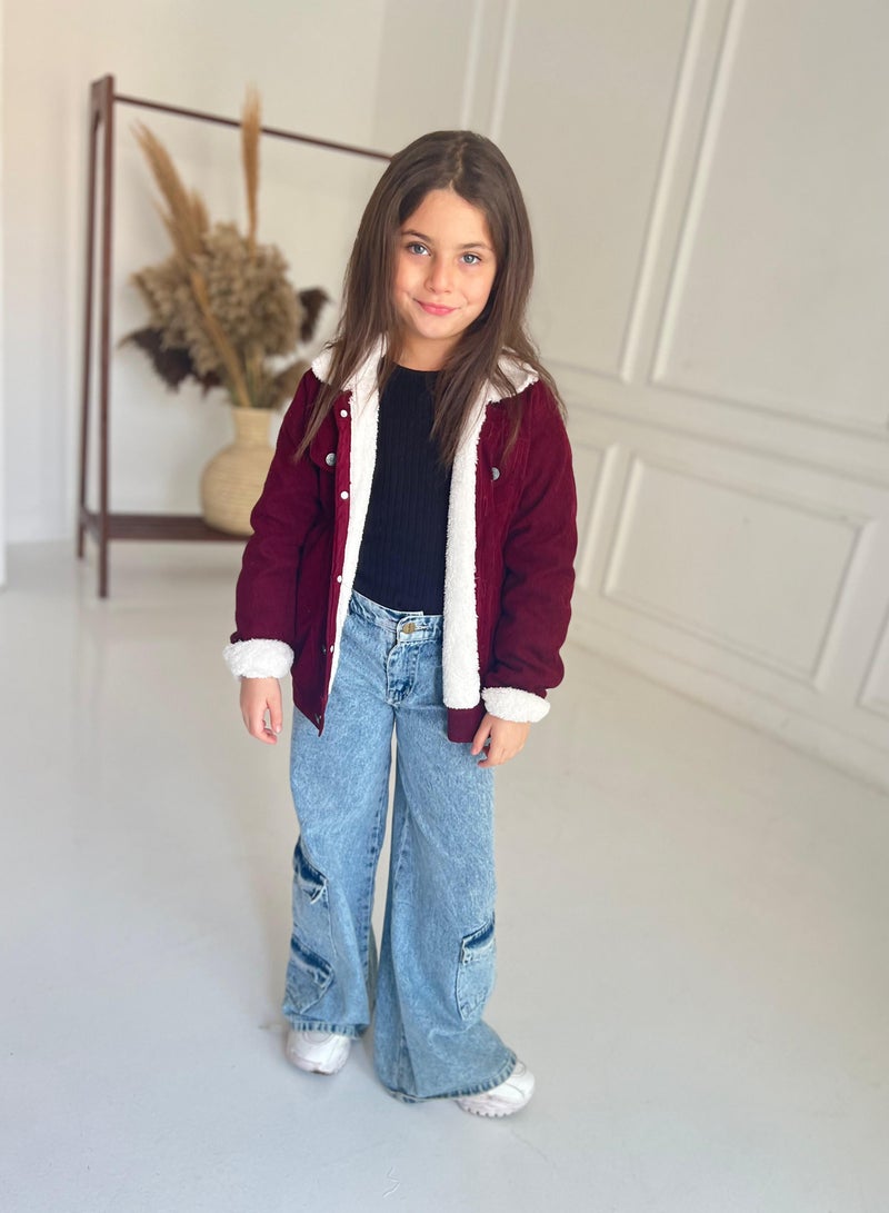 noya Burgundy Fur Jacket - Image 2