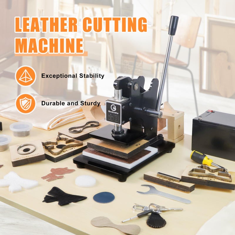 Goodcrafter Leather Cutting Machine 1 Ton,12x9cm Die Cutter Stamping Machine Embossing Plate Manual Die Cutter Hand Press Mold Cutter Leather Die Cut Leathercraft Cutting Machine DIY Tool for Various of Materials - Image 2