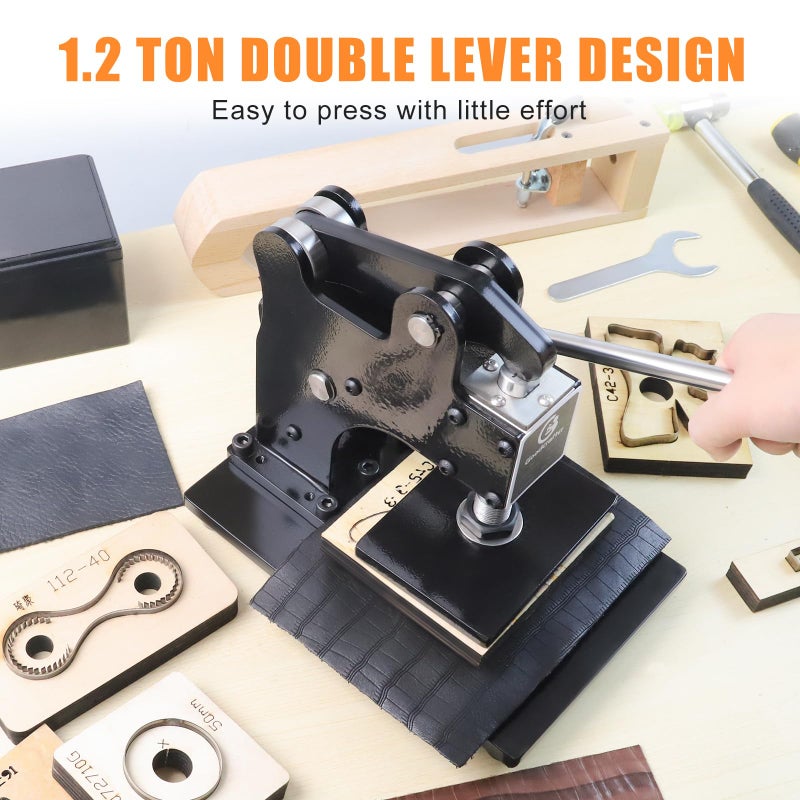 Goodcrafter Leather Cutting Machine 1 Ton,12x9cm Die Cutter Stamping Machine Embossing Plate Manual Die Cutter Hand Press Mold Cutter Leather Die Cut Leathercraft Cutting Machine DIY Tool for Various of Materials - Image 3