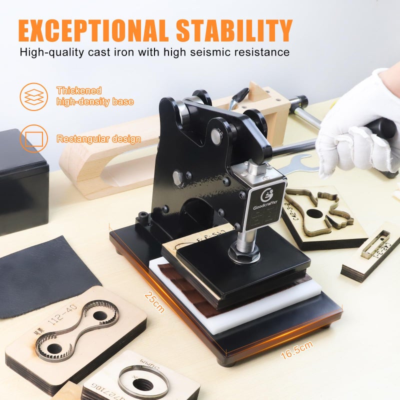 Goodcrafter Leather Cutting Machine 1 Ton,12x9cm Die Cutter Stamping Machine Embossing Plate Manual Die Cutter Hand Press Mold Cutter Leather Die Cut Leathercraft Cutting Machine DIY Tool for Various of Materials - Image 5