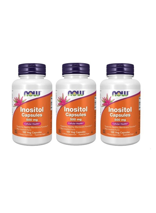 Now Foods Inositol 500mg, 100 Veg Capsules (Pack of 3) - Image 1