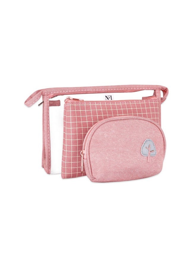 NFI essentials NFI essentials Set of 3 Cosmetic Pouch Makeup Pouch Vanity Pouch Travel Organizer Toiletry Pouch for Women Zippered Pouch Set, Large, Medium, Small Makeup Bag  - Image 1