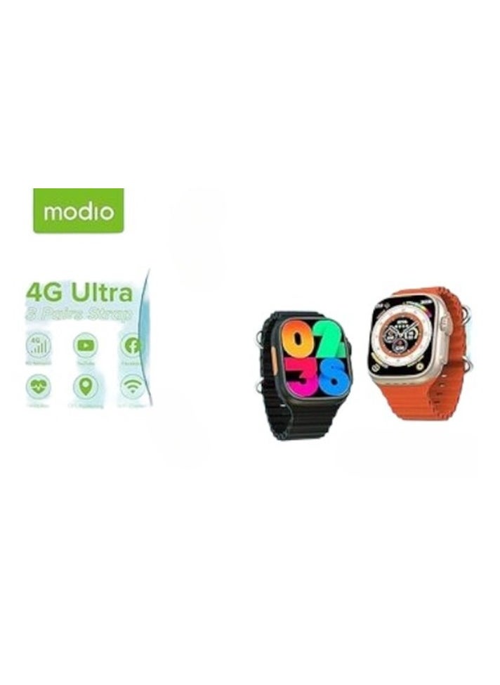 modio - 4GB Ram 64GB Rom Modio 4G Ultra Smart Watch 2.2 بوصة عرض 3 أزواج حزام 4G Call Compass Wifi GPS Series 8 Ultra Sim Card Ultra Smartwatch - Image 1