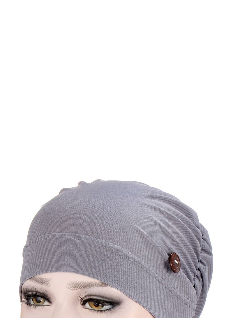 Loquat Solid Button Pullover Cap Grey  - Image 2