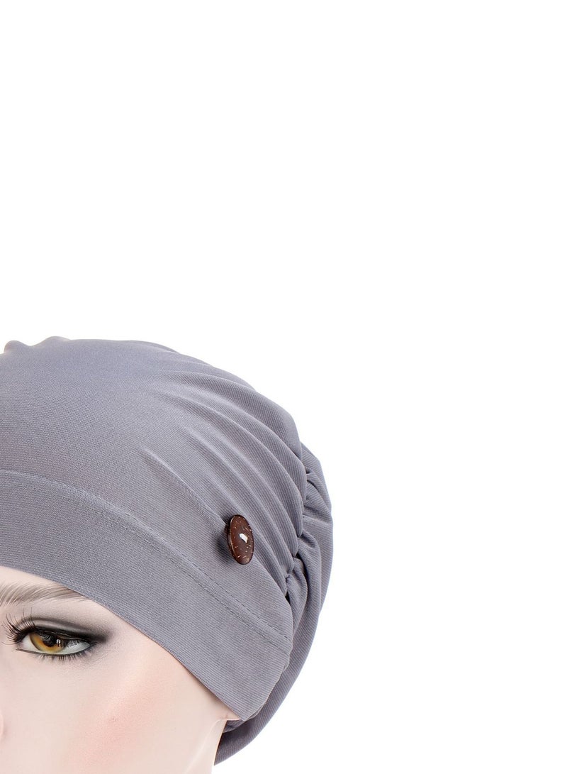 Loquat Solid Button Pullover Cap Grey  - Image 3