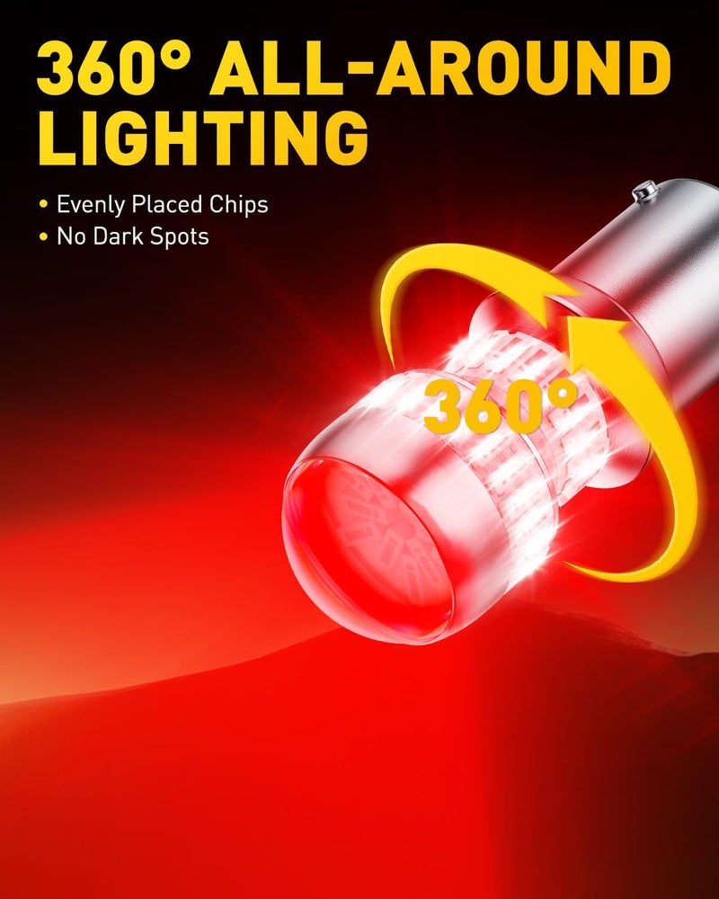 أوكسيتو مصباح أوكسيتو 1156 LED أحمر فائق السطوع 7506 BA15S P21W بديل ضوء LED مع عاكس لإضاءة الذيل والفرامل والرجوع الخلفي وإشارات النهار والوقوف، عبوة من 2 - Image 2