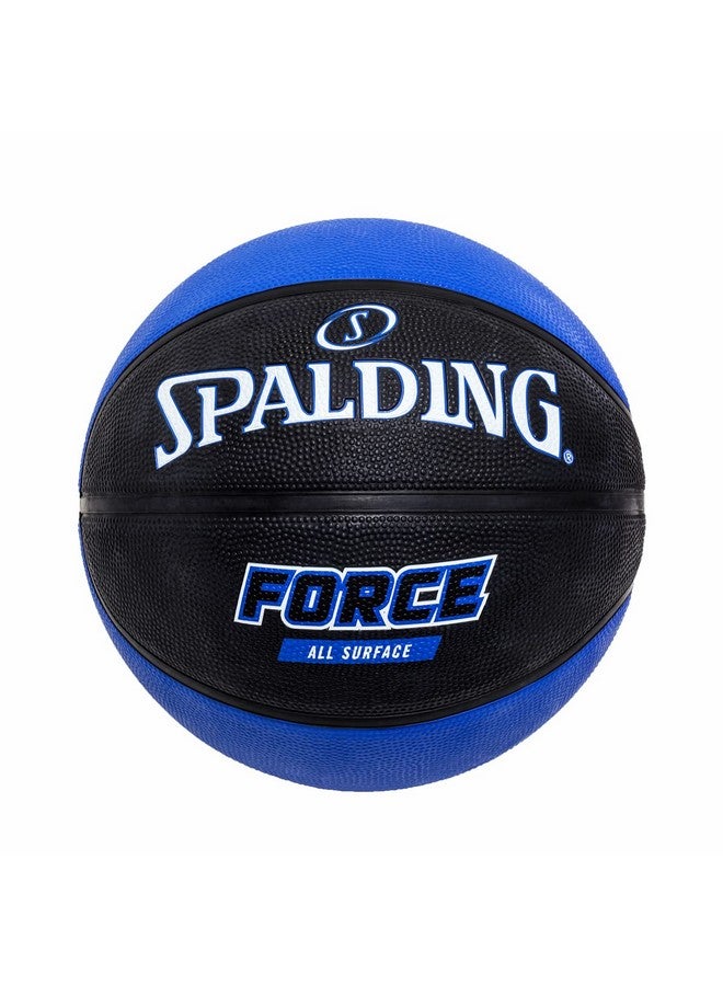 SPALDING كرة سلة سبالدينغ فورس لجميع الأسطح 8 بانل 27.5 مع إبرة هواء مجانية | داخلية/خارجية | كرة سلة مطاطية مصبوبة | حافظة هواء عالية من مادة البيوتيل | للأطفال، الشباب، الرجال، النساء (أزرق-أسود) الحجم: 7 - Image 1