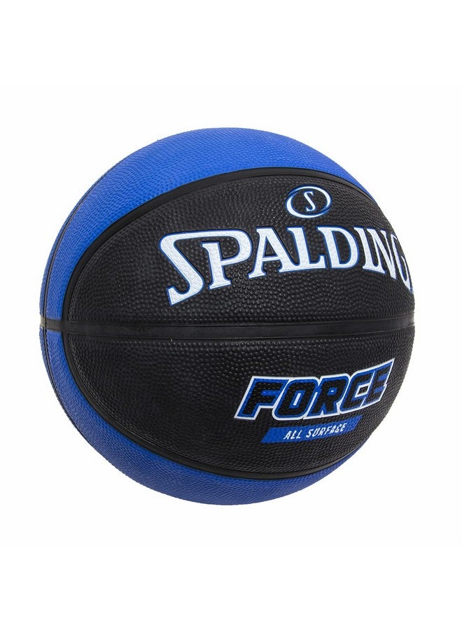SPALDING كرة سلة سبالدينغ فورس لجميع الأسطح 8 بانل 27.5 مع إبرة هواء مجانية | داخلية/خارجية | كرة سلة مطاطية مصبوبة | حافظة هواء عالية من مادة البيوتيل | للأطفال، الشباب، الرجال، النساء (أزرق-أسود) الحجم: 7 - Image 2