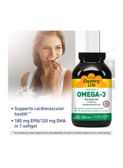 Country Life Omega3 1000Mg Epa Dha Fish Oil Onesoftgelperday 200 Softgels Certified By Gluten Free  - Image 5