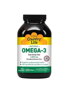 Country Life Omega3 1000Mg Epa Dha Fish Oil Onesoftgelperday 200 Softgels Certified By Gluten Free  - Image 1