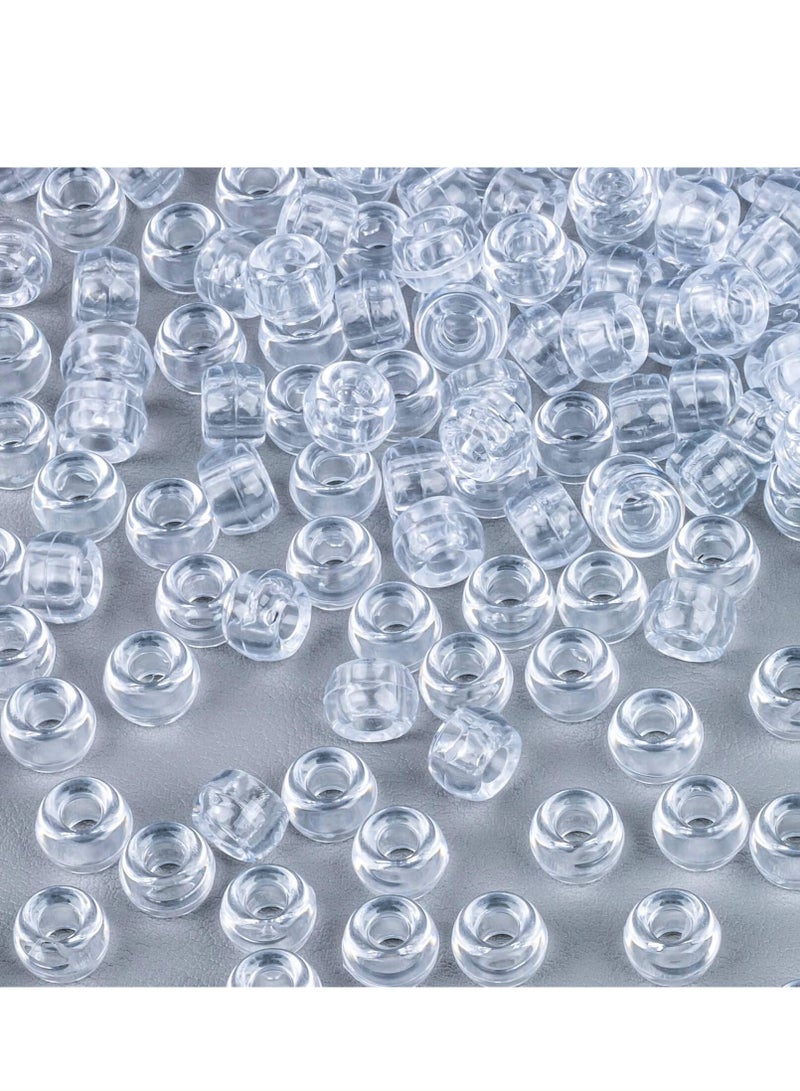 SOLARAE 1000 Pcs Pony Beads Bulk Plastic Bracelet Beads 6x9mm Crystal White Clear Pony Beads for Braids DIY Crafts Key Chai Jewelry Making Home Decor Beads - Image 1
